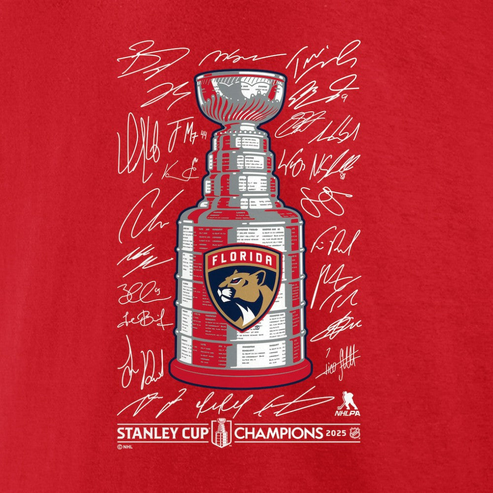 NHL Red Florida Panthers Fanatics 2025 Stanley Cup Champions Signature Roster T-Shirt