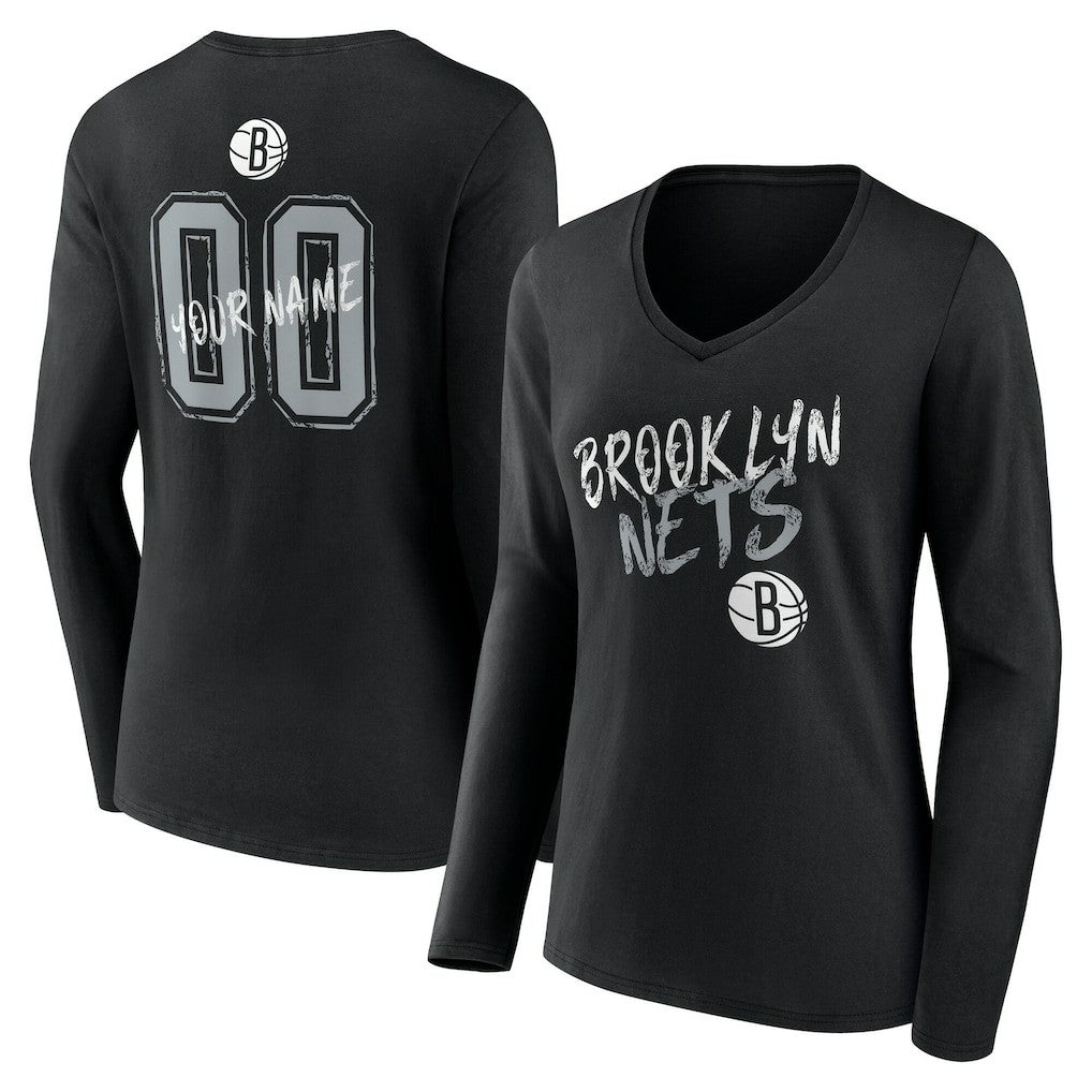 NBA Brooklyn Nets Women's Hustle Custom Long Sleeve V-Neck T-Shirt