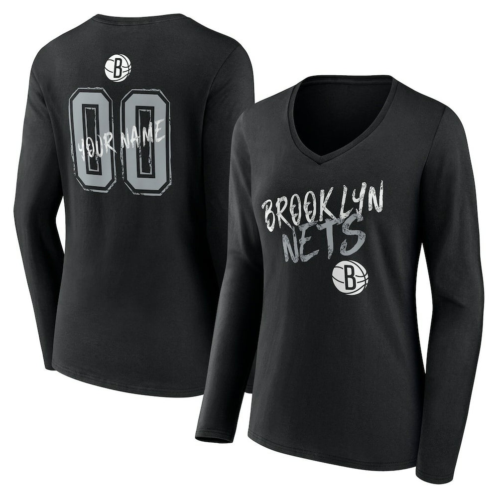 NBA Brooklyn Nets Women's Hustle Custom Long Sleeve V-Neck T-Shirt