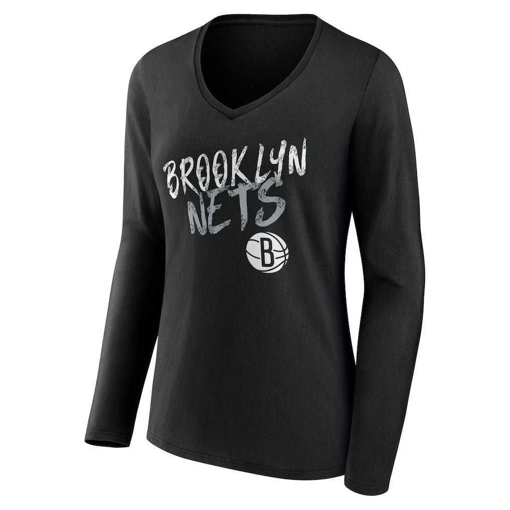 NBA Brooklyn Nets Women's Hustle Custom Long Sleeve V-Neck T-Shirt