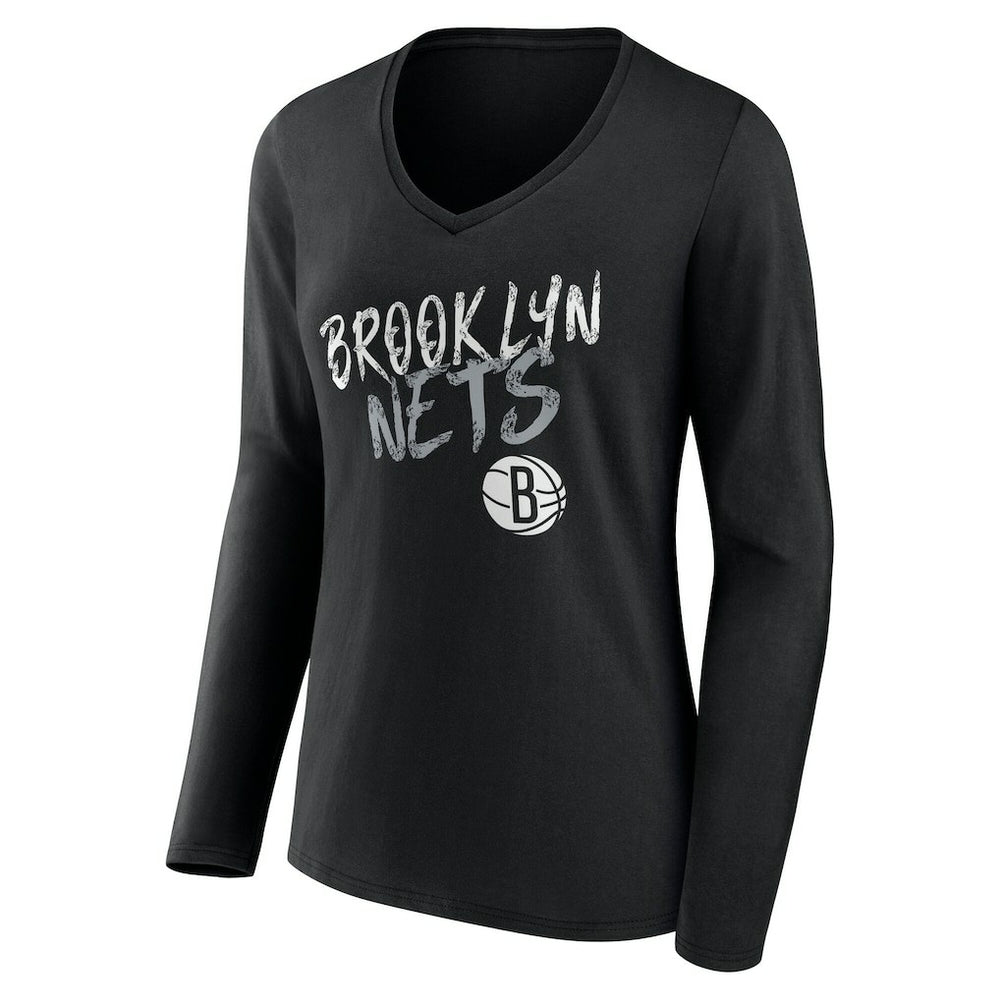 NBA Brooklyn Nets Women's Hustle Custom Long Sleeve V-Neck T-Shirt