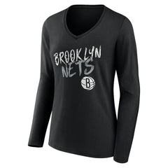 NBA Brooklyn Nets Women's Hustle Custom Long Sleeve V-Neck T-Shirt