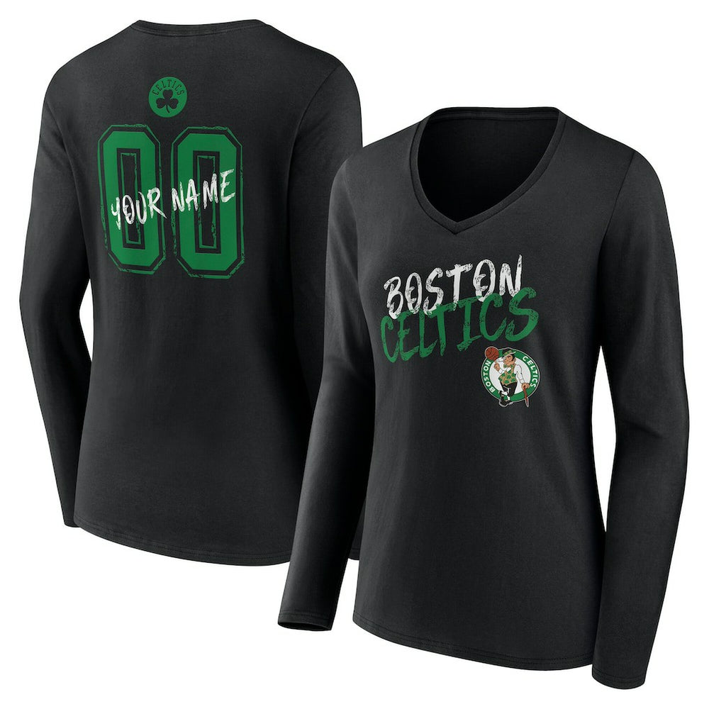 NBA Boston Celtics Women's Hustle Custom Long Sleeve V-Neck T-Shirt