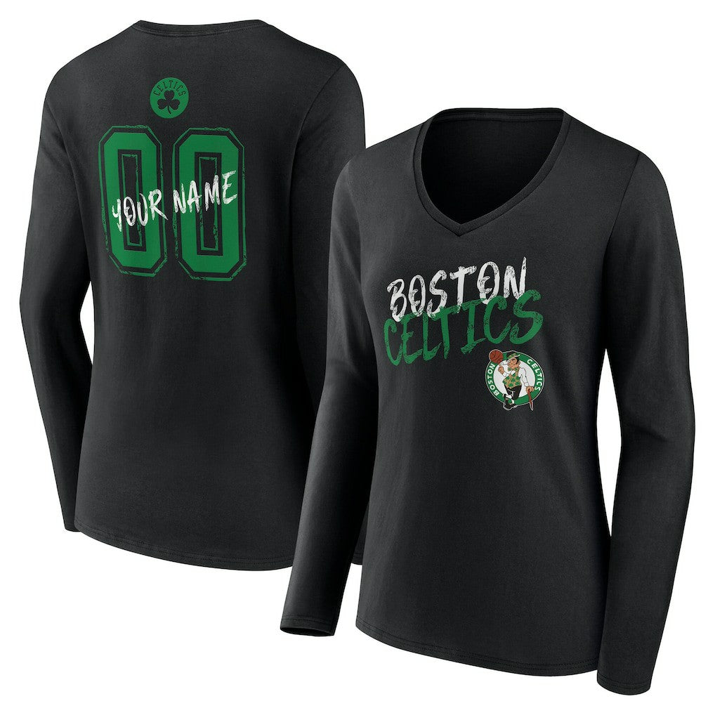 NBA Boston Celtics Women's Hustle Custom Long Sleeve V-Neck T-Shirt