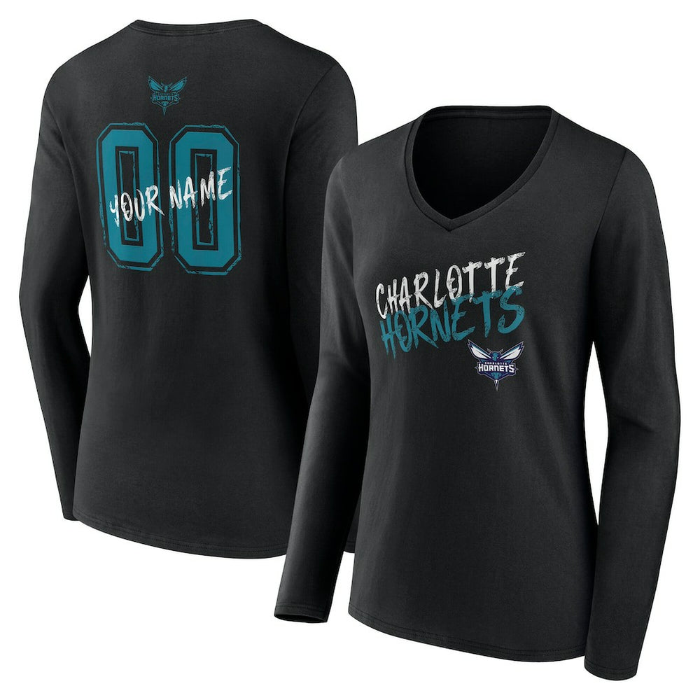 NBA Charlotte Hornets Women's Hustle Custom Long Sleeve V-Neck T-Shirt