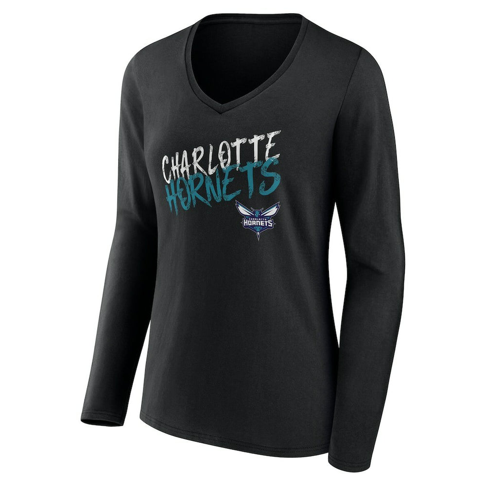 NBA Charlotte Hornets Women's Hustle Custom Long Sleeve V-Neck T-Shirt