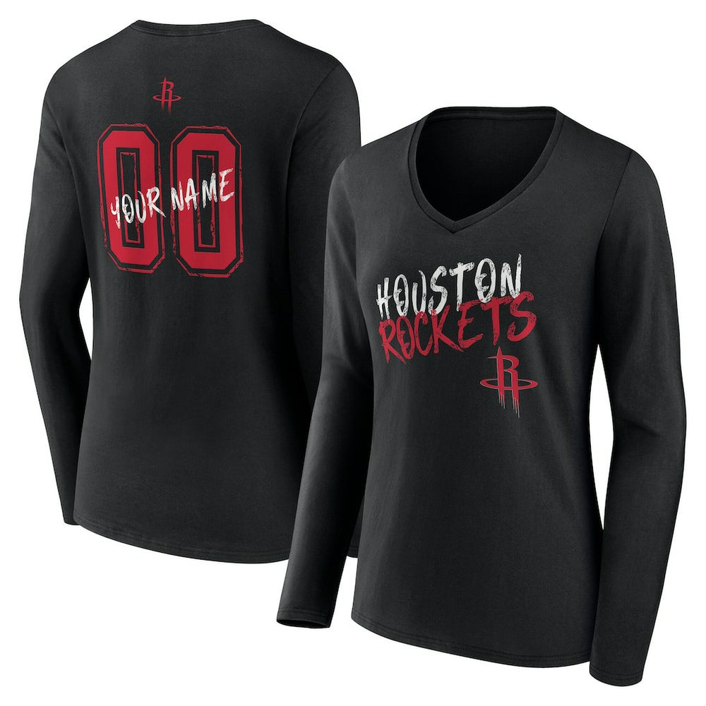 NBA Houston Rockets Women's Hustle Custom Long Sleeve V-Neck T-Shirt