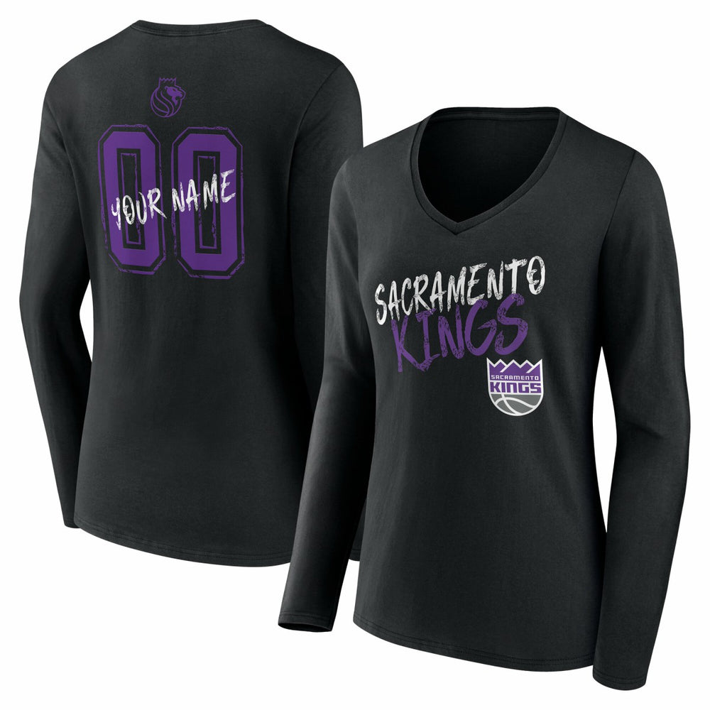 NBA Sacramento Kings Women's Hustle Custom Long Sleeve V-Neck T-Shirt