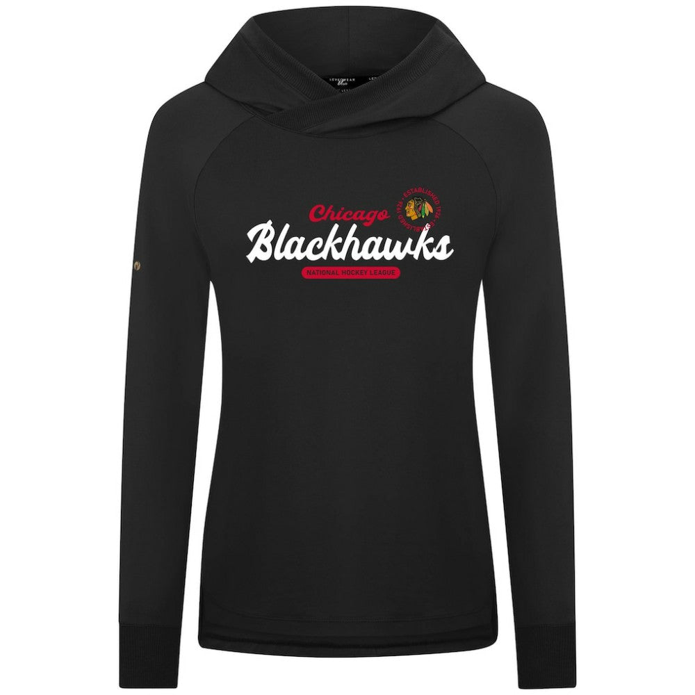 NHL Black Chicago Blackhawks Levelwear Women's Slender Monument Raglan Pullover Hoodie