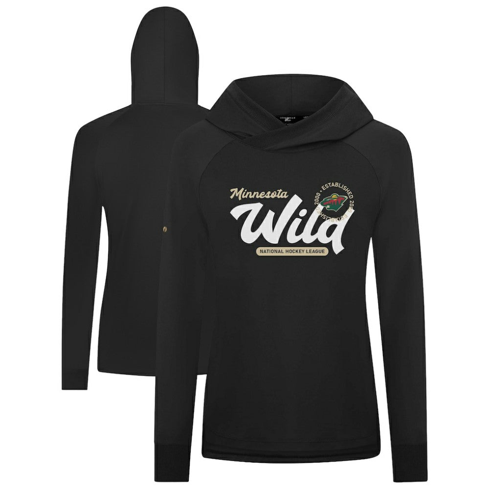 NHL Black Minnesota Wild Levelwear Women's Slender Monument Raglan Pullover Hoodie