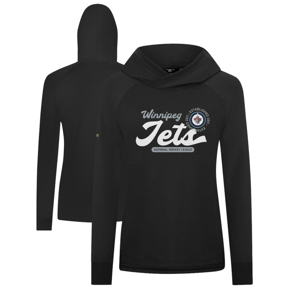 NHL Black Winnipeg Jets Levelwear Women's Slender Monument Raglan Pullover Hoodie