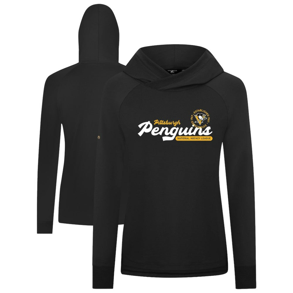 NHL Black Pittsburgh Penguins Levelwear Women's Slender Monument Raglan Pullover Hoodie