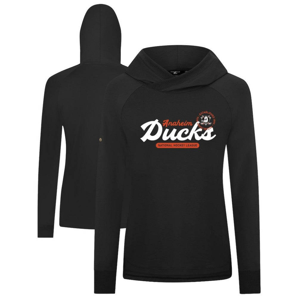 NHL Black Anaheim Ducks Levelwear Women's Slender Monument Raglan Pullover Hoodie