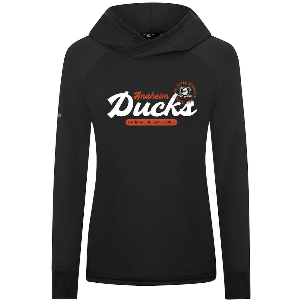 NHL Black Anaheim Ducks Levelwear Women's Slender Monument Raglan Pullover Hoodie