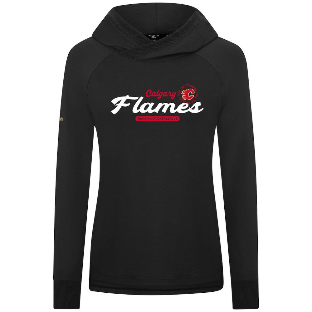 NHL Black Calgary Flames Levelwear Women's Slender Monument Raglan Pullover Hoodie