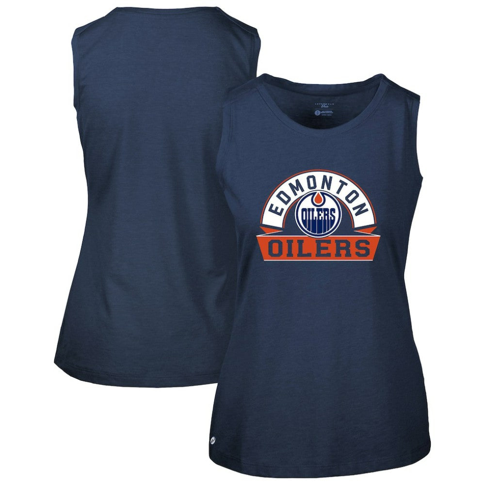 NHL Navy Edmonton Oilers Levelwear Women's Macy Banner Arch Tank Top