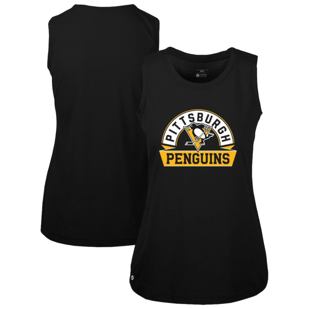 NHL Black Pittsburgh Penguins Levelwear Women's Macy Banner Arch Tank Top
