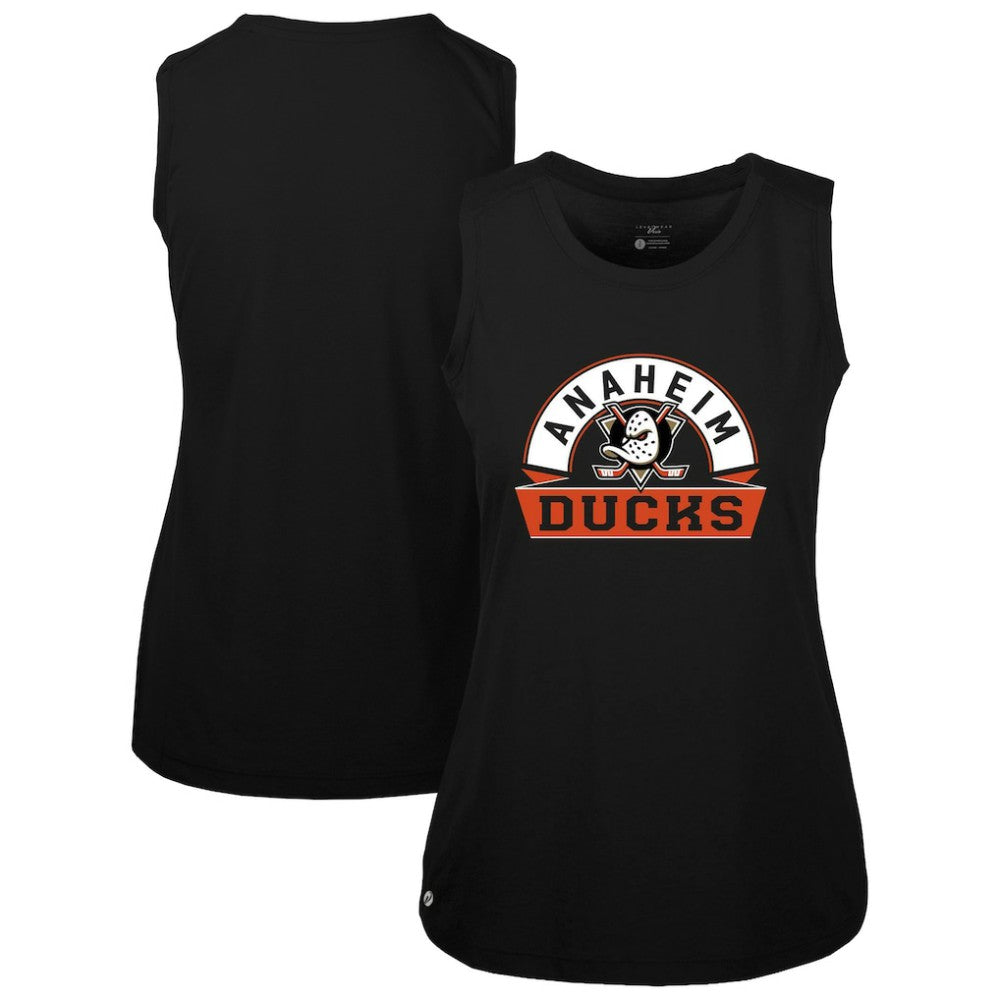 NHL Black Anaheim Ducks Levelwear Women's Macy Banner Arch Tank Top