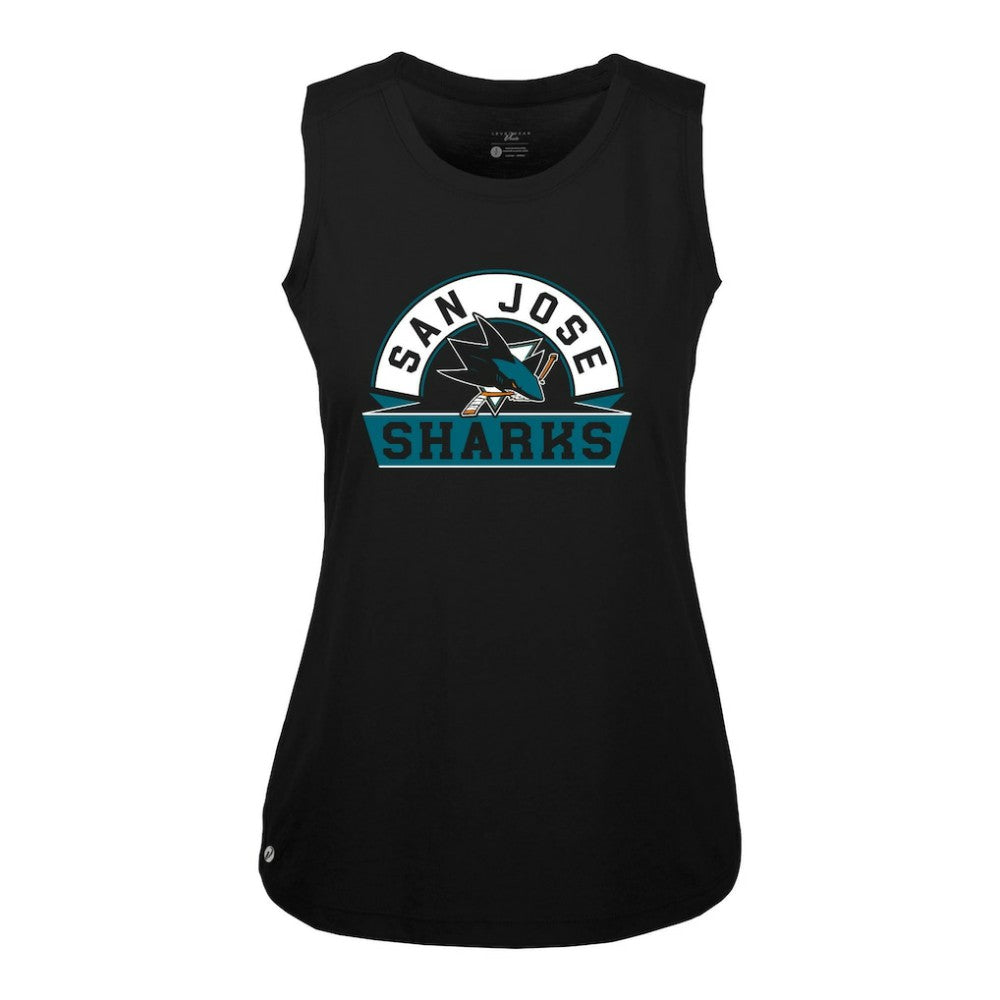 NHL Black San Jose Sharks Levelwear Women's Macy Banner Arch Tank Top