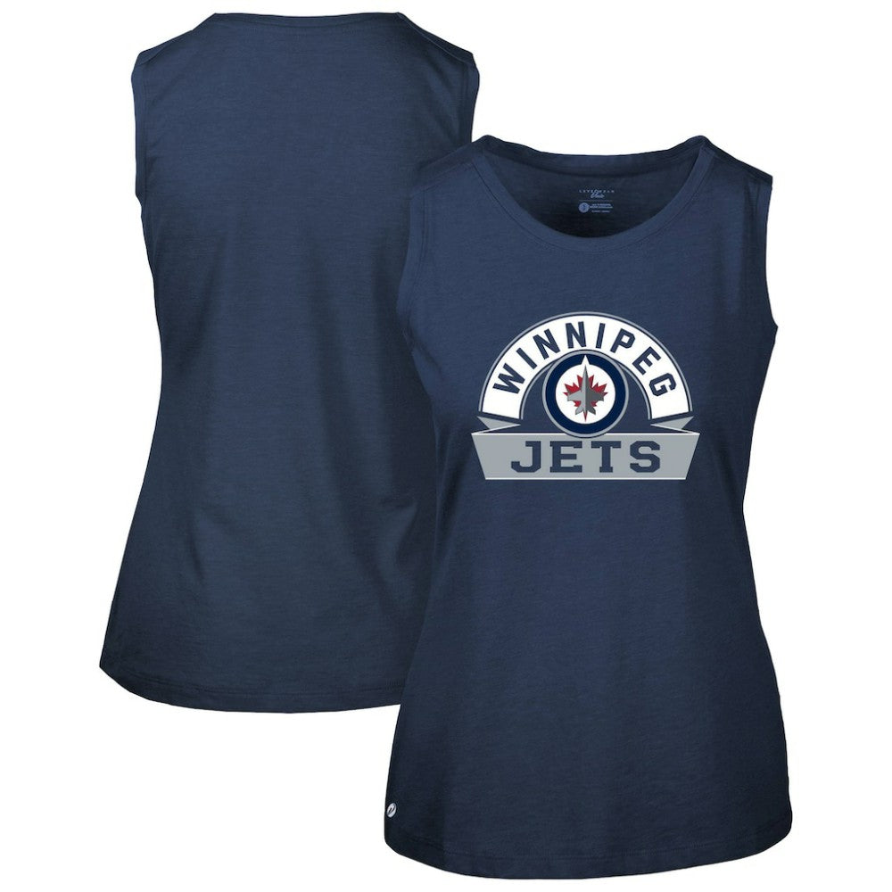 NHL Navy Winnipeg Jets Levelwear Women's Macy Banner Arch Tank Top