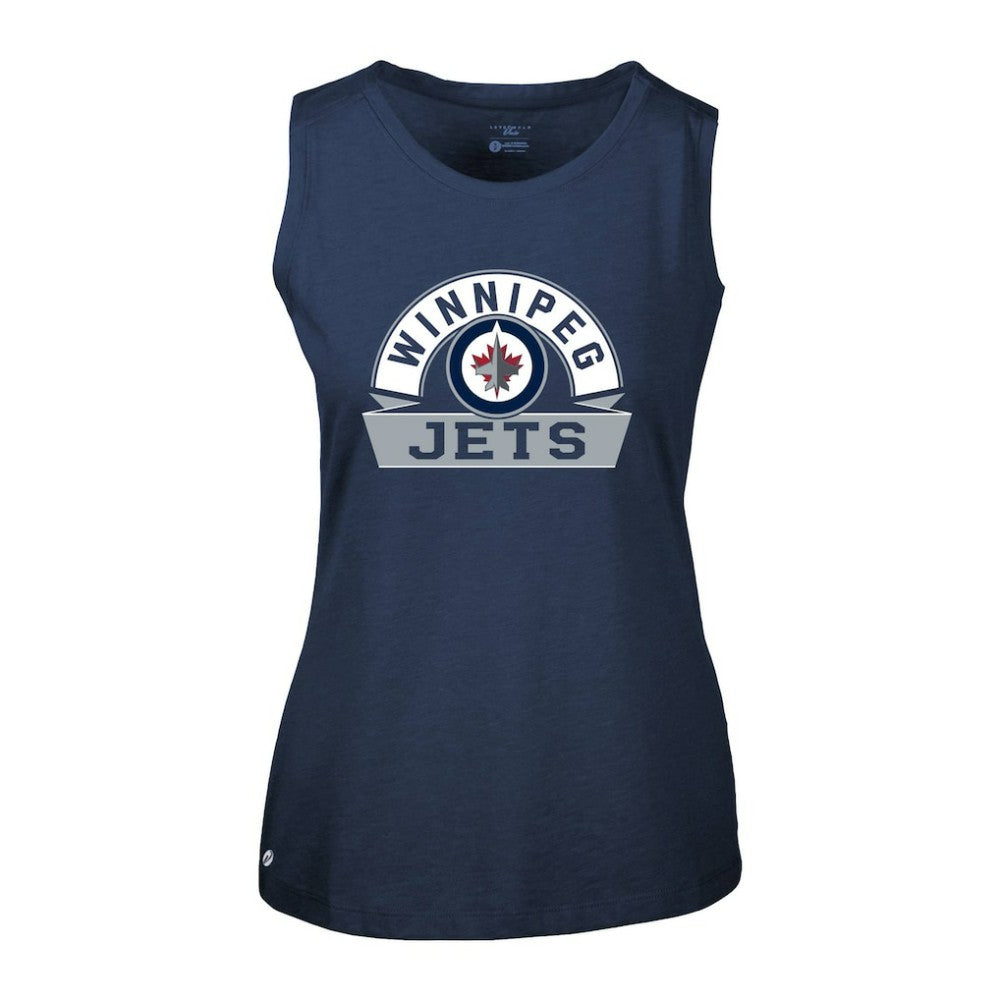 NHL Navy Winnipeg Jets Levelwear Women's Macy Banner Arch Tank Top
