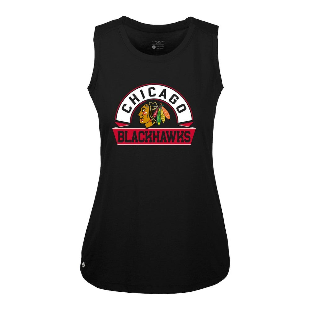 NHL Black Chicago Blackhawks Levelwear Women's Macy Banner Arch Tank Top