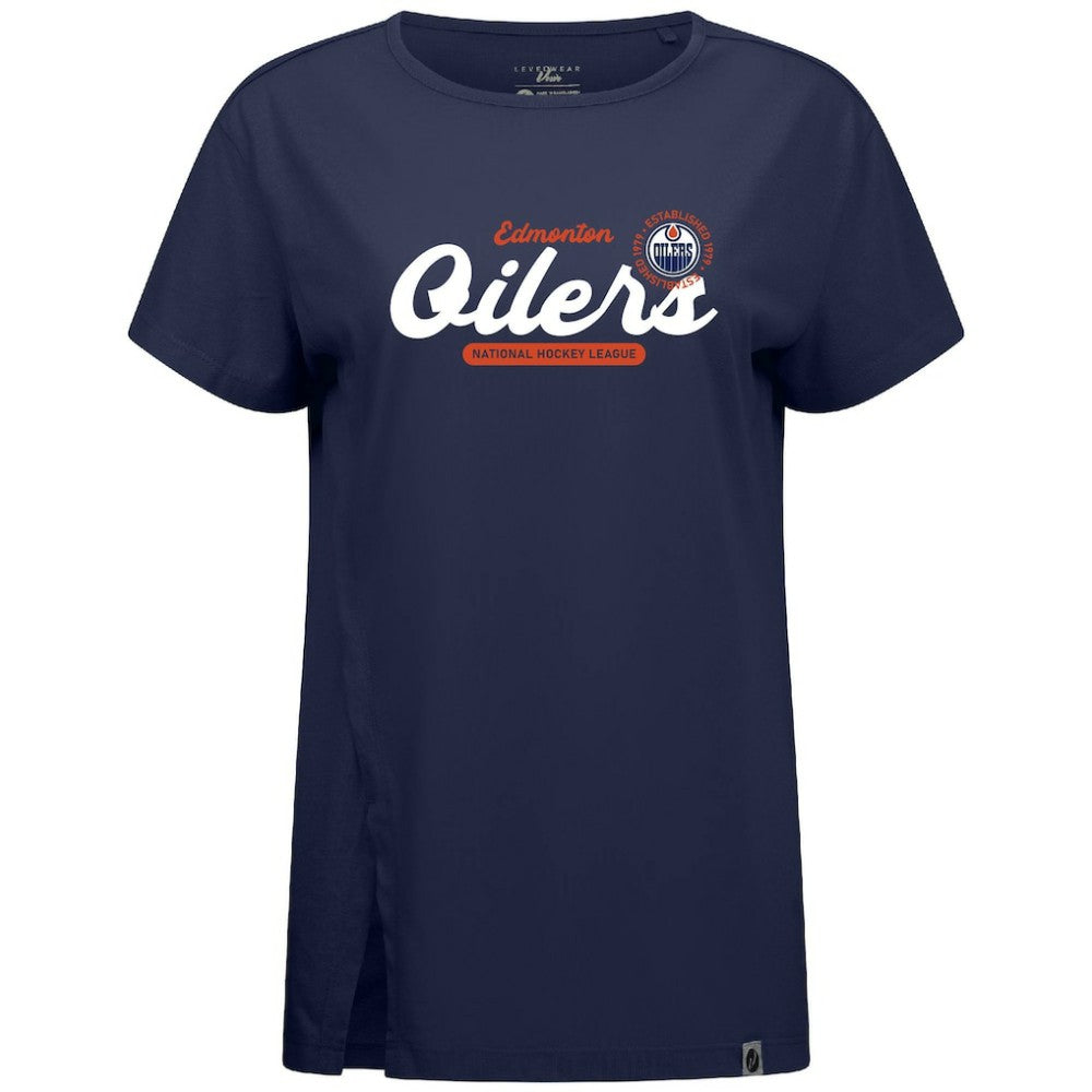 NHL Navy Edmonton Oilers Levelwear Women's Influx Monument T-Shirt