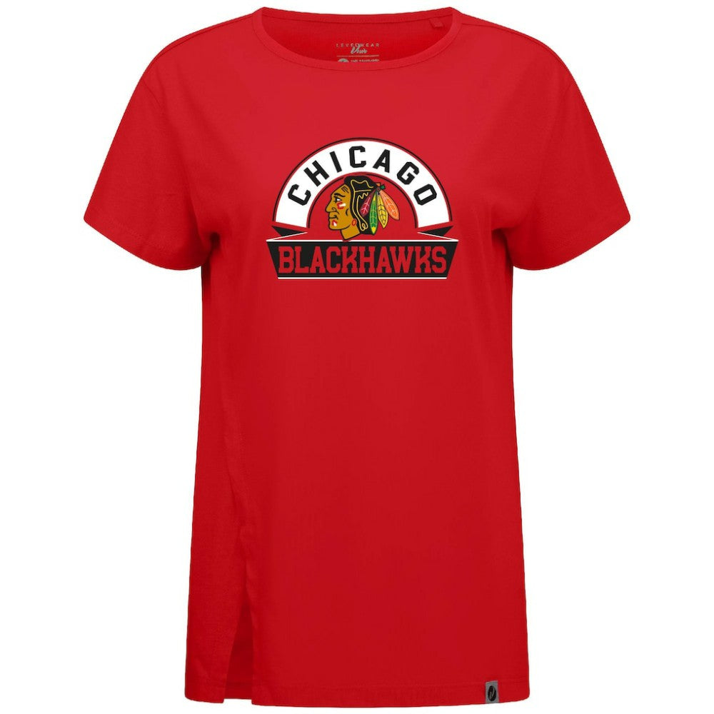 NHL Red Chicago Blackhawks Levelwear Women's Influx Banner Arch T-Shirt