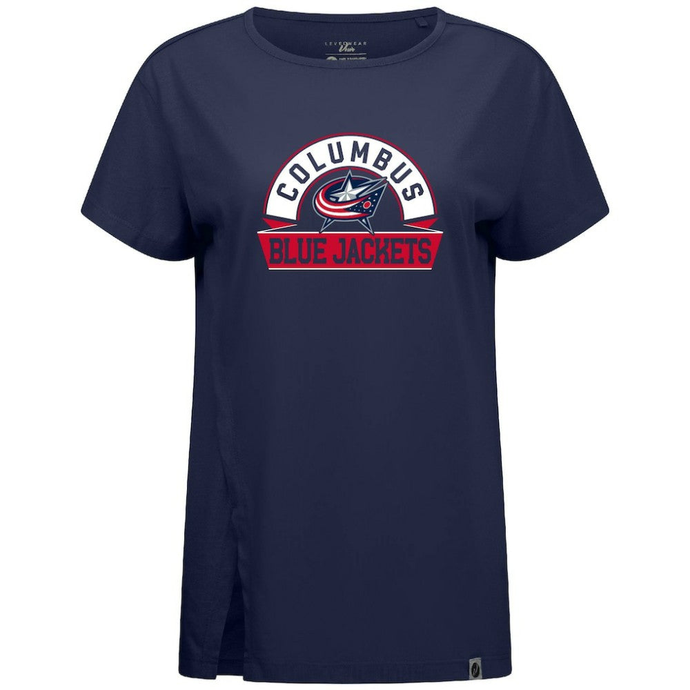 NHL Navy Columbus Blue Jackets Levelwear Women's Influx Banner Arch T-Shirt