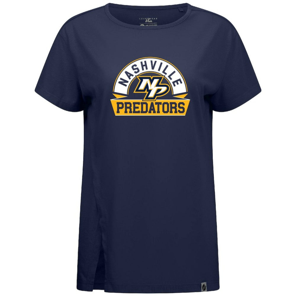 NHL Navy Nashville Predators Levelwear Women's Influx Banner Arch T-Shirt