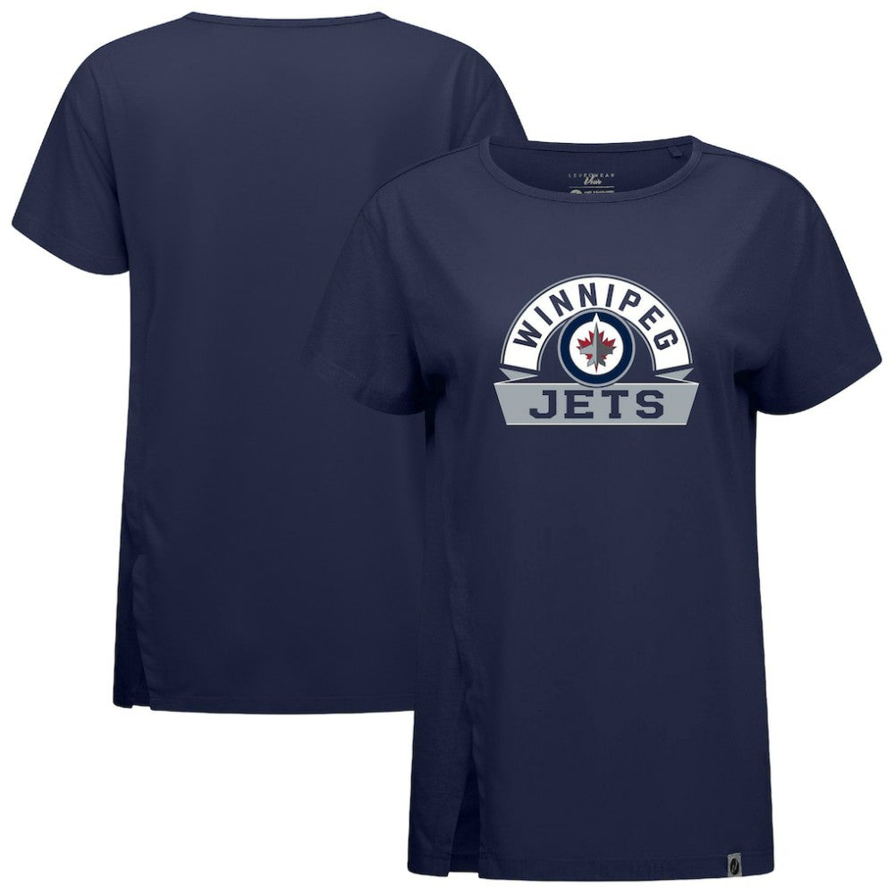 NHL Navy Winnipeg Jets Levelwear Women's Influx Banner Arch T-Shirt
