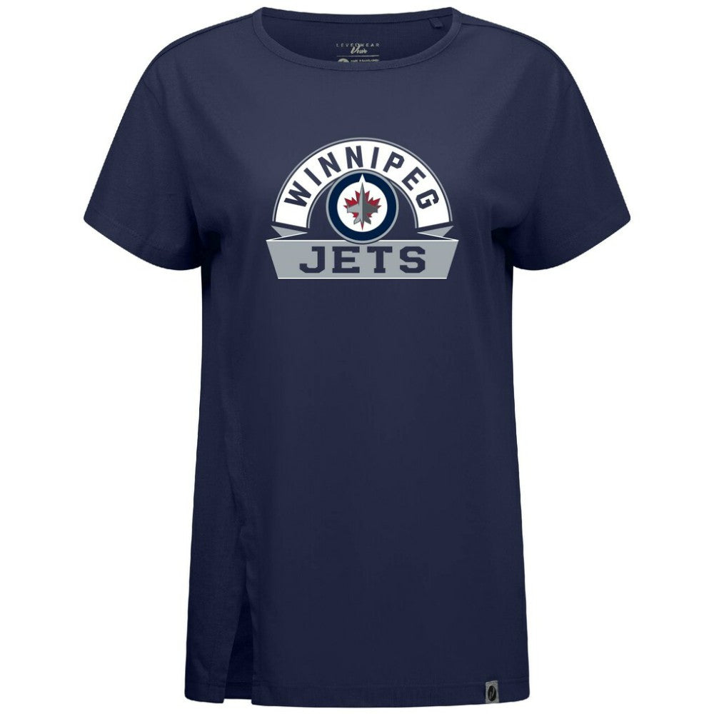 NHL Navy Winnipeg Jets Levelwear Women's Influx Banner Arch T-Shirt