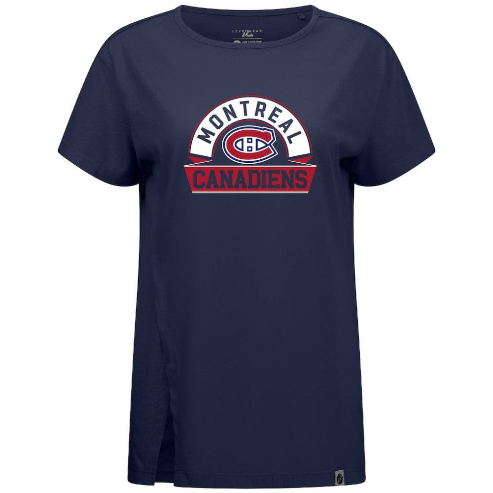 NHL Navy Montreal Canadiens Levelwear Women's Influx Banner Arch T-Shirt