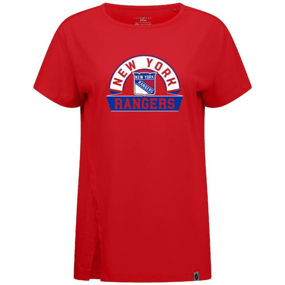 NHL Red New York Rangers Levelwear Women's Influx Banner Arch T-Shirt