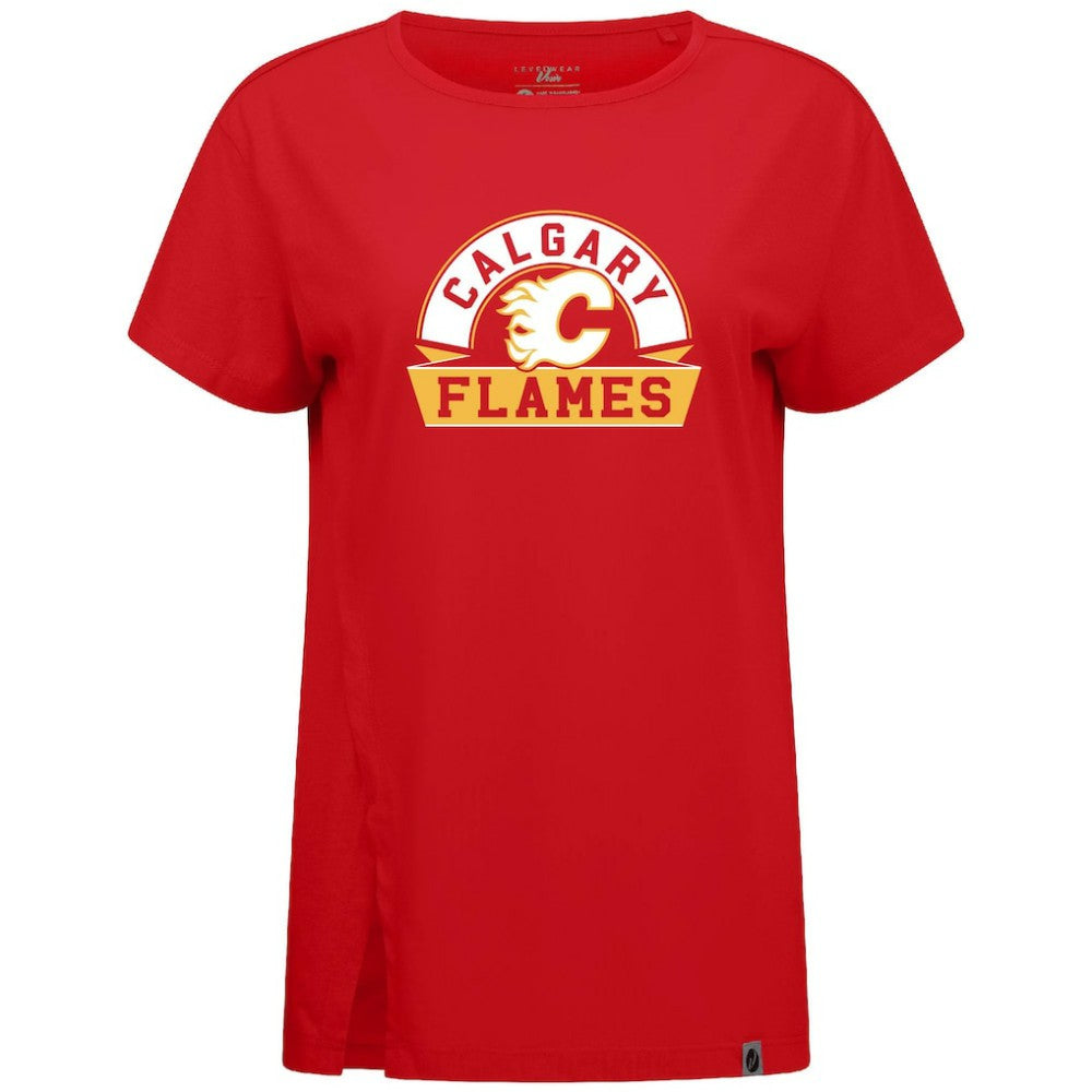 NHL Red Calgary Flames Levelwear Women's Influx Banner Arch T-Shirt