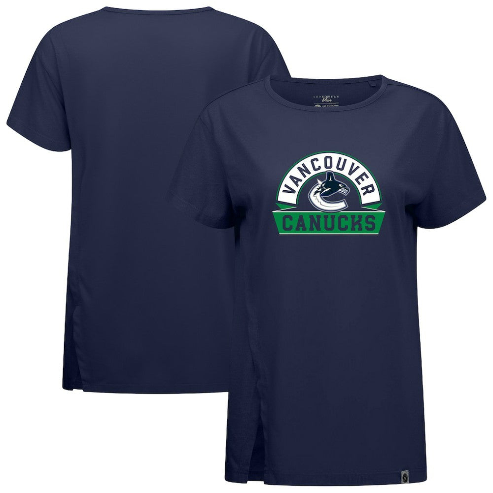 NHL Navy Vancouver Canucks Levelwear Women's Influx Banner Arch T-Shirt