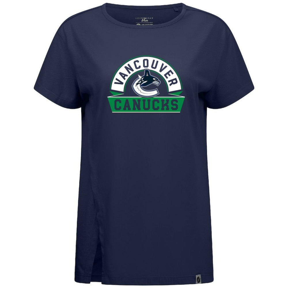 NHL Navy Vancouver Canucks Levelwear Women's Influx Banner Arch T-Shirt