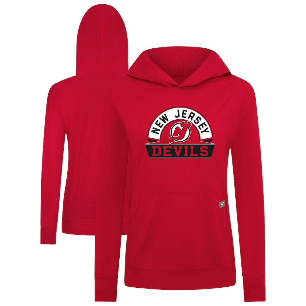NHL Red New Jersey Devils Levelwear Women's Relay Banner Arch Pullover Hoodie
