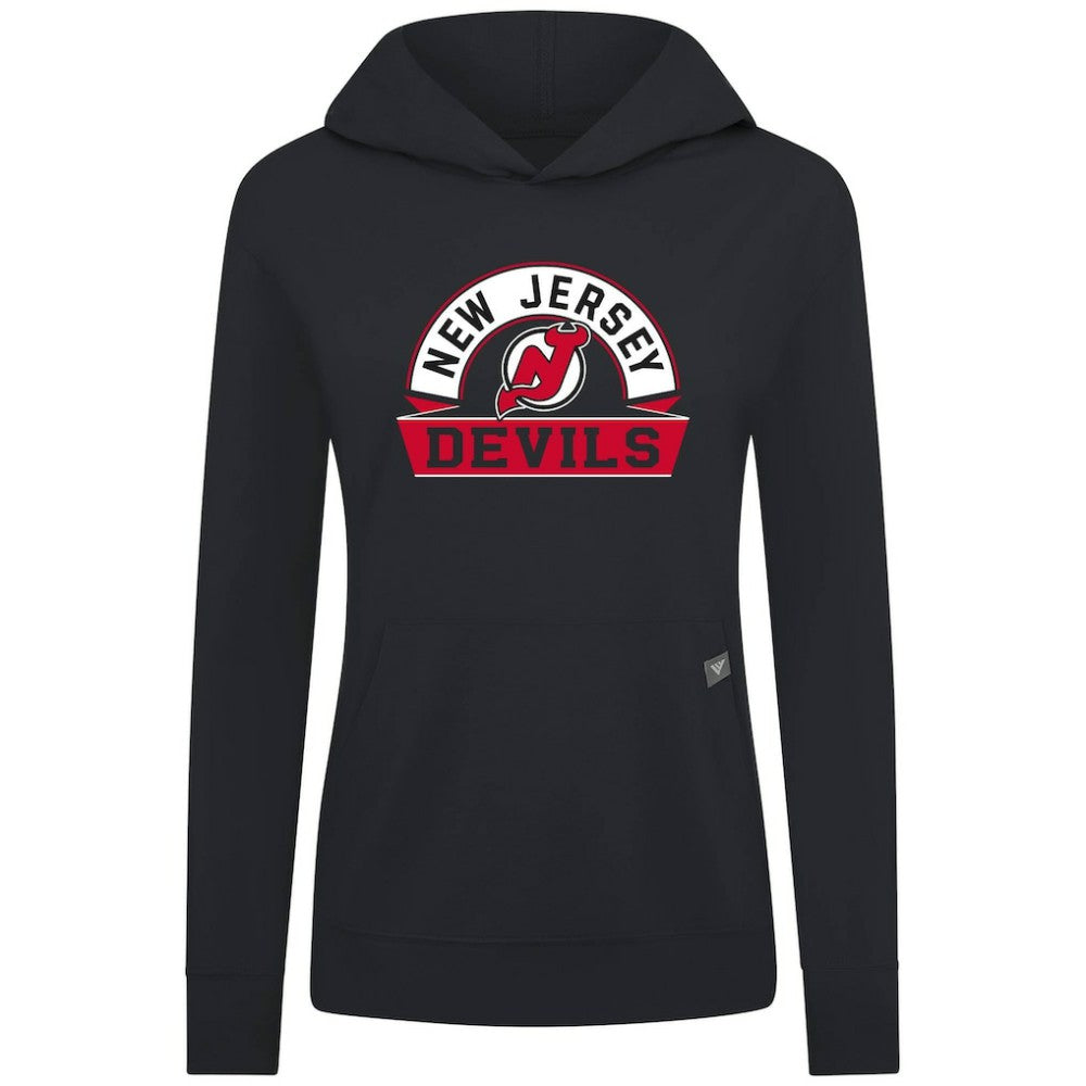 NHL Black New Jersey Devils Levelwear Women's Relay Banner Arch Pullover Hoodie