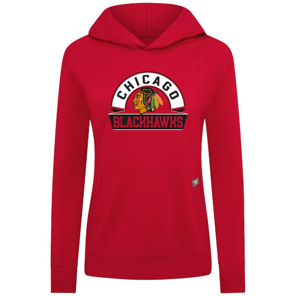 NHL Red Chicago Blackhawks Levelwear Women's Relay Banner Arch Pullover Hoodie