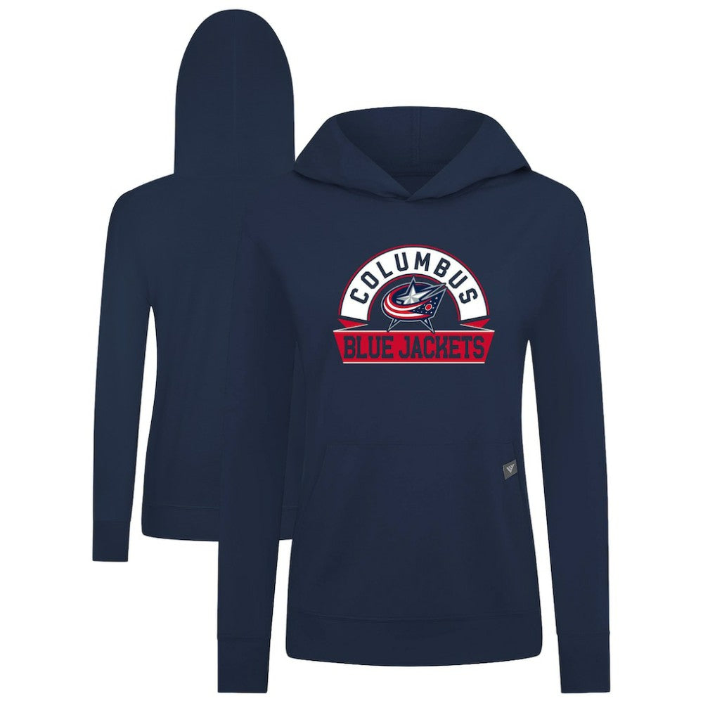 NHL Navy Columbus Blue Jackets Levelwear Women's Relay Banner Arch Pullover Hoodie