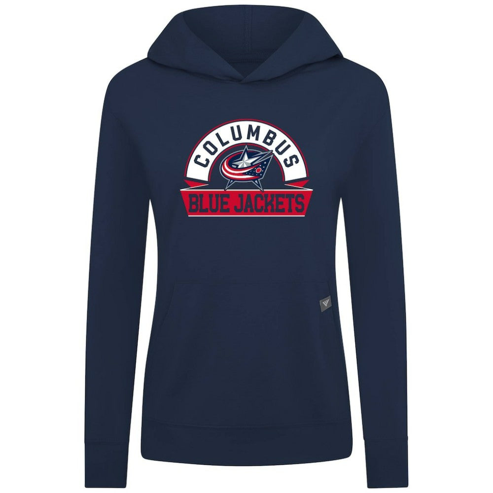 NHL Navy Columbus Blue Jackets Levelwear Women's Relay Banner Arch Pullover Hoodie