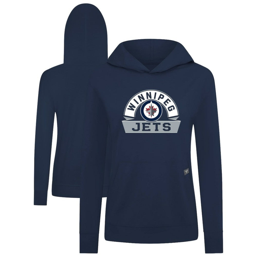NHL Navy Winnipeg Jets Levelwear Women's Relay Banner Arch Pullover Hoodie