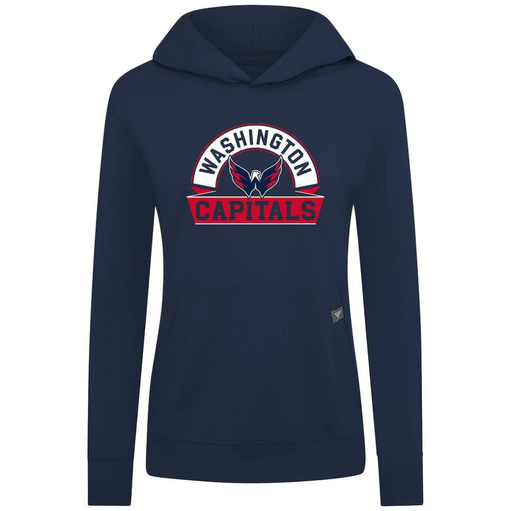 NHL Navy Washington Capitals Levelwear Women's Relay Banner Arch Pullover Hoodie