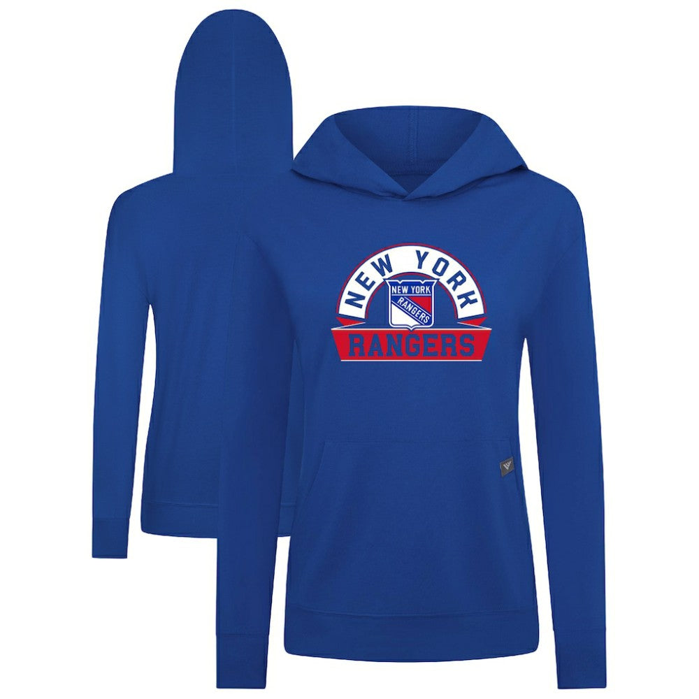 NHL Royal New York Rangers Levelwear Women's Relay Banner Arch Pullover Hoodie