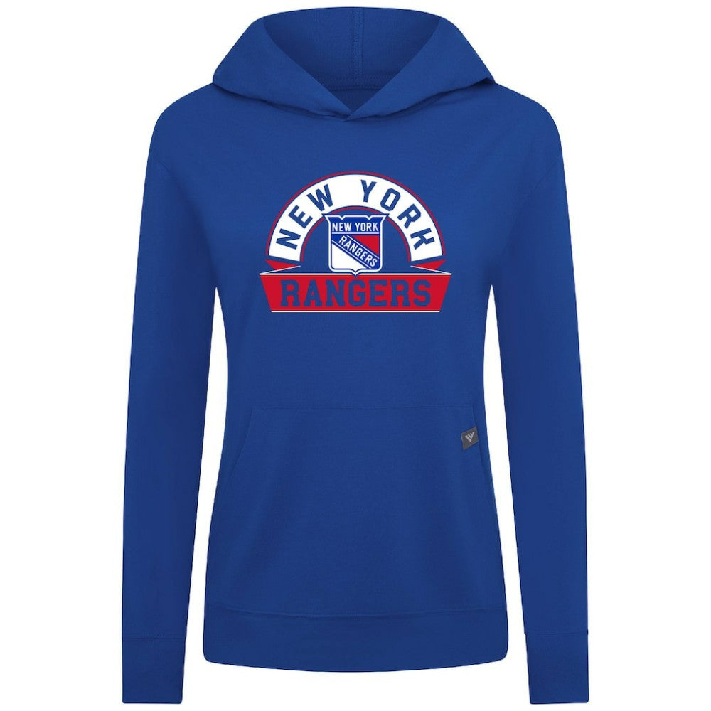 NHL Royal New York Rangers Levelwear Women's Relay Banner Arch Pullover Hoodie