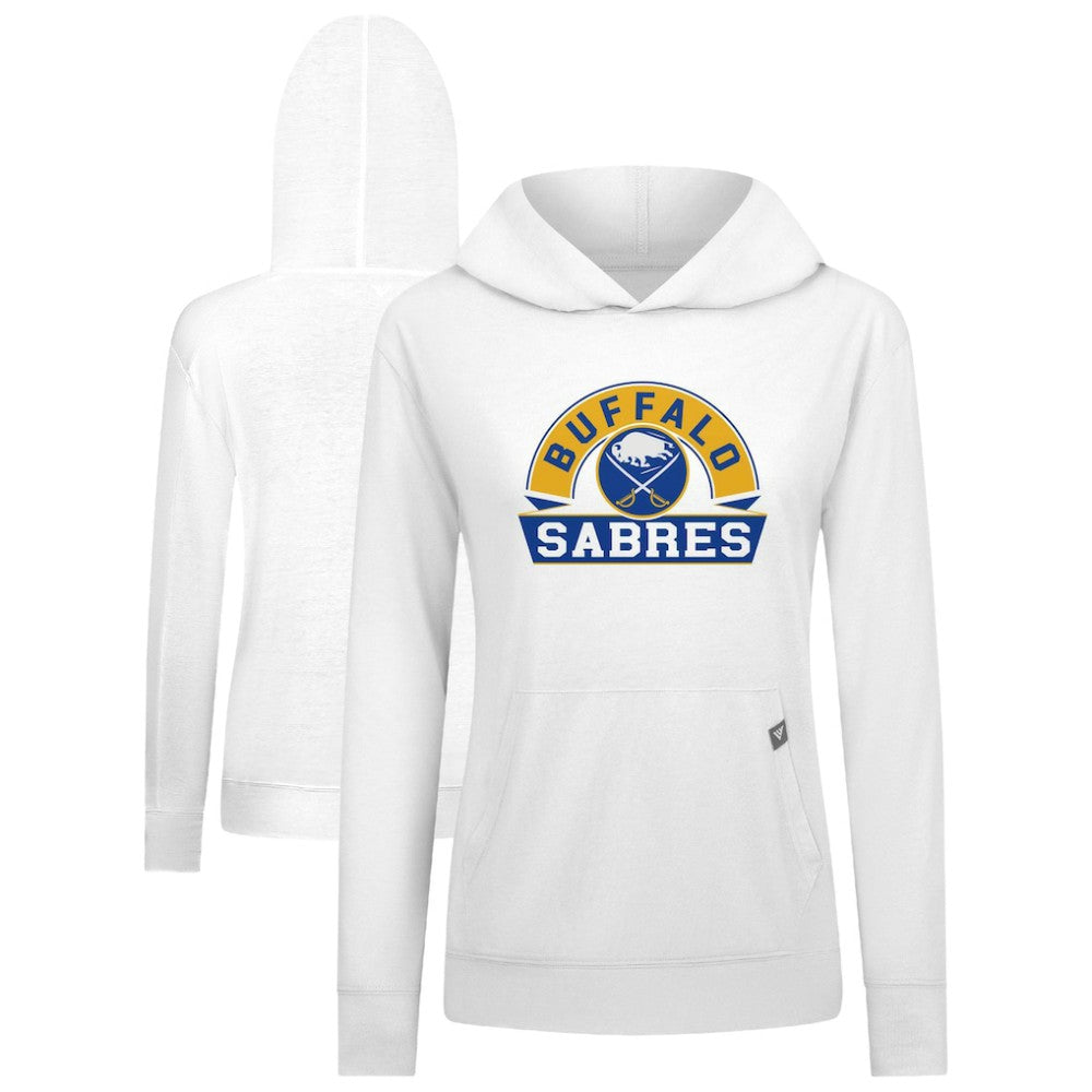 NHL White Buffalo Sabres Levelwear Women's Relay Banner Arch Pullover Hoodie