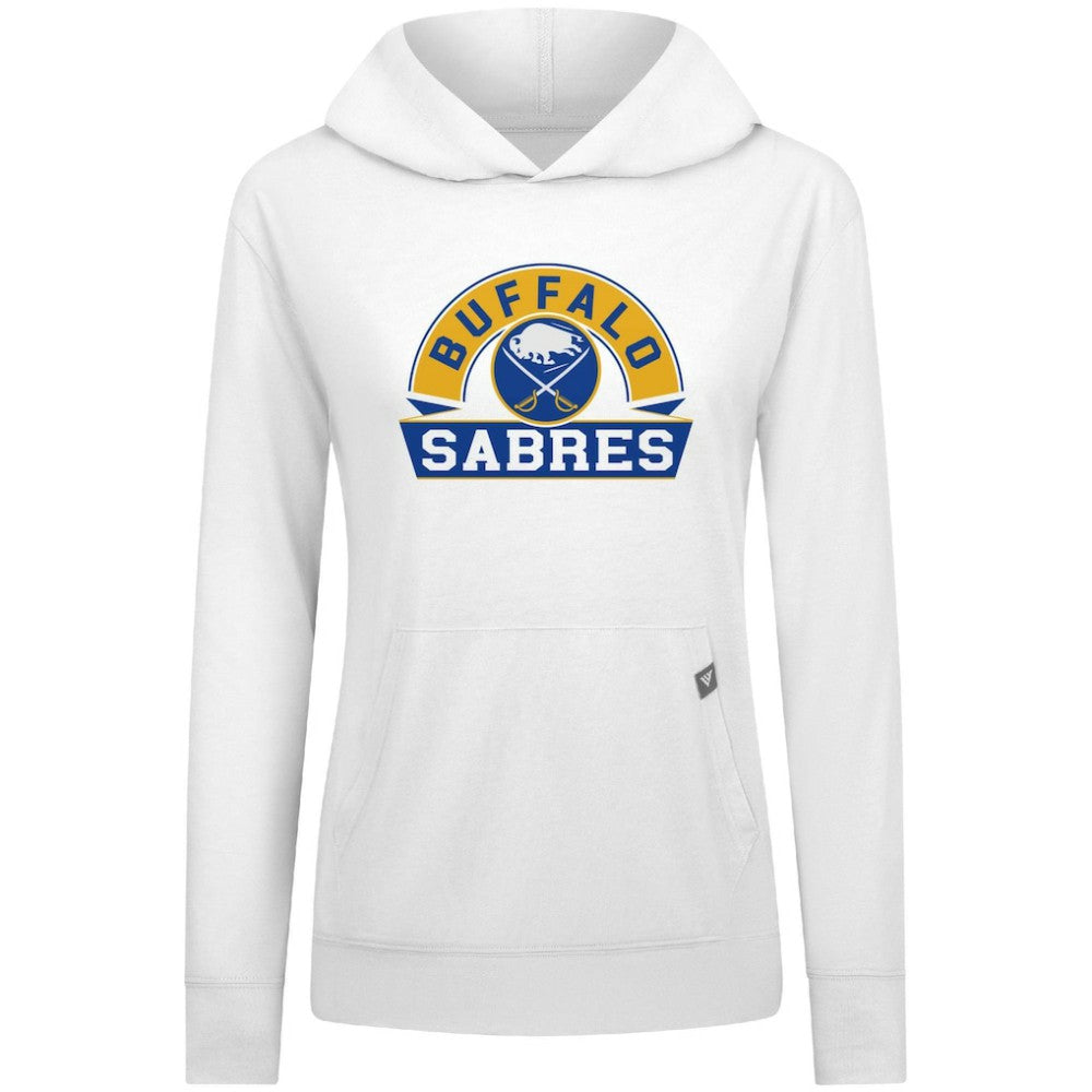 NHL White Buffalo Sabres Levelwear Women's Relay Banner Arch Pullover Hoodie