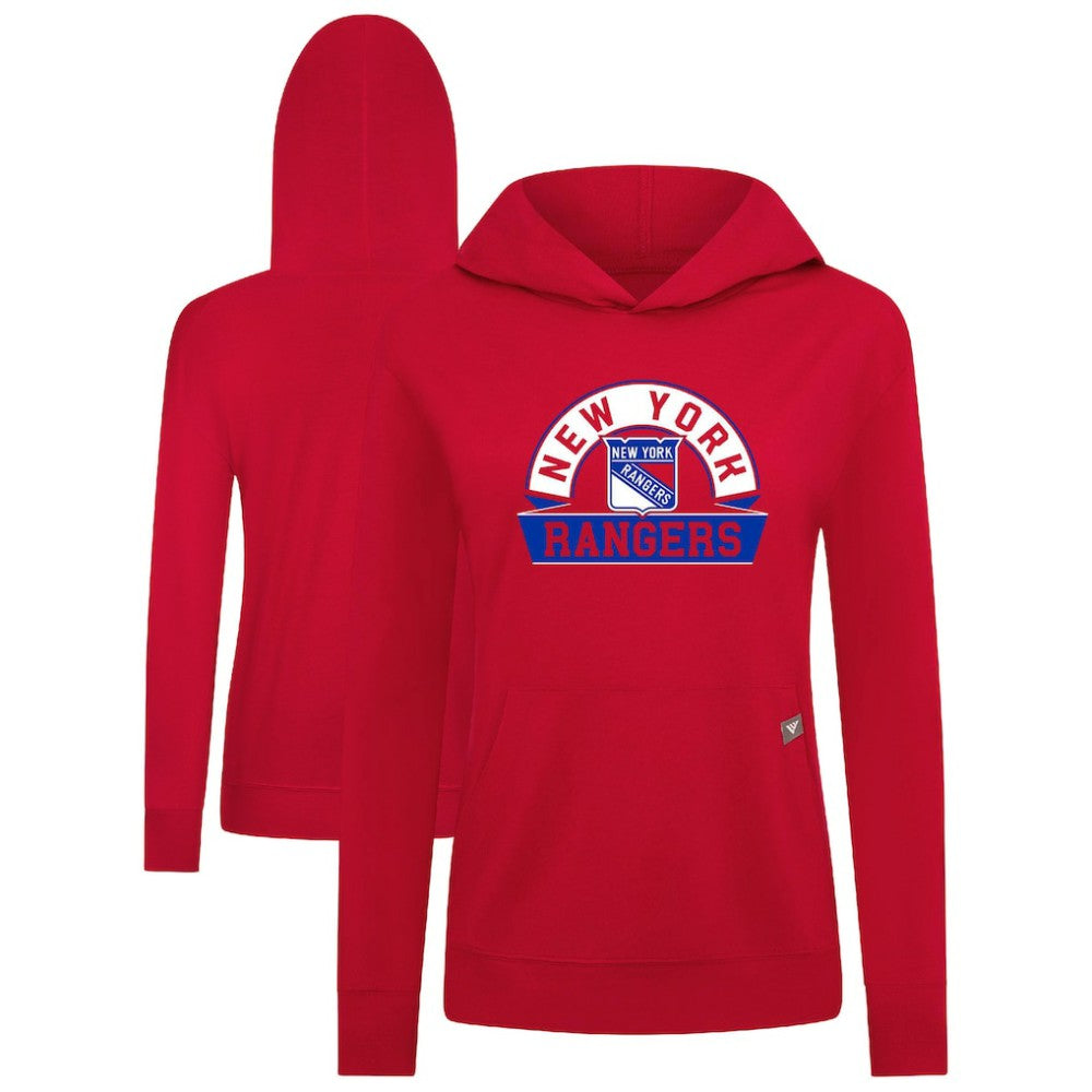 NHL Red New York Rangers Levelwear Women's Relay Banner Arch Pullover Hoodie