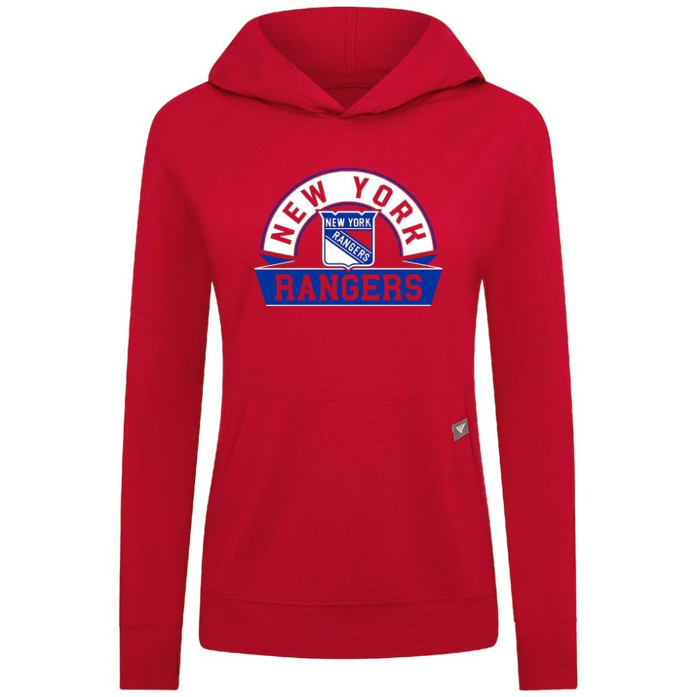 NHL Red New York Rangers Levelwear Women's Relay Banner Arch Pullover Hoodie